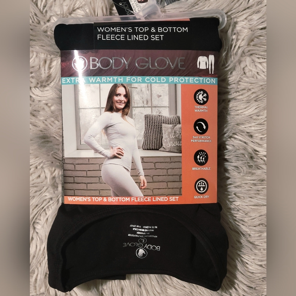 Body Glove Fleece Lined Long Sleeve Top And Bottoms Thermal Set Size Large